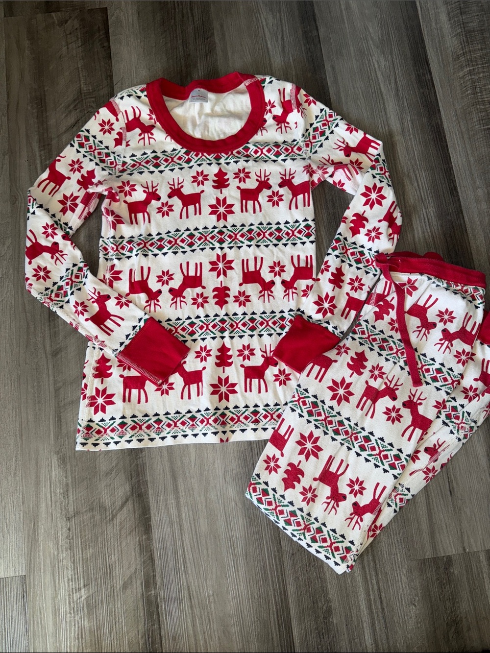 Hanna Andersson reindeer Christmas Pajamas Pants top XS women’s Fair Isle